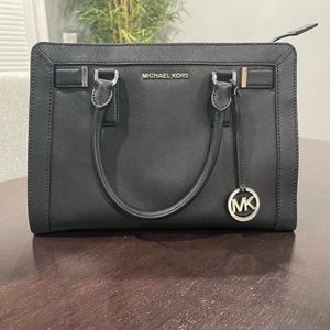 Michael Kors Dillon Black Saffiano Crossbody Satchel with Silver Hardware